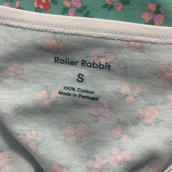 Roberta‎ Roller Rabbit Blooms Pajama Top Tee Henley Floral Green Size US Small - Picture 12 of 12
